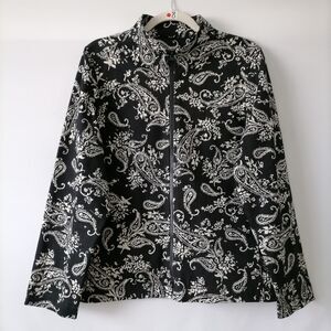 Windridge Cheryl Nash Womens Black Long Sleeve Paisley Print Jacket Size Large